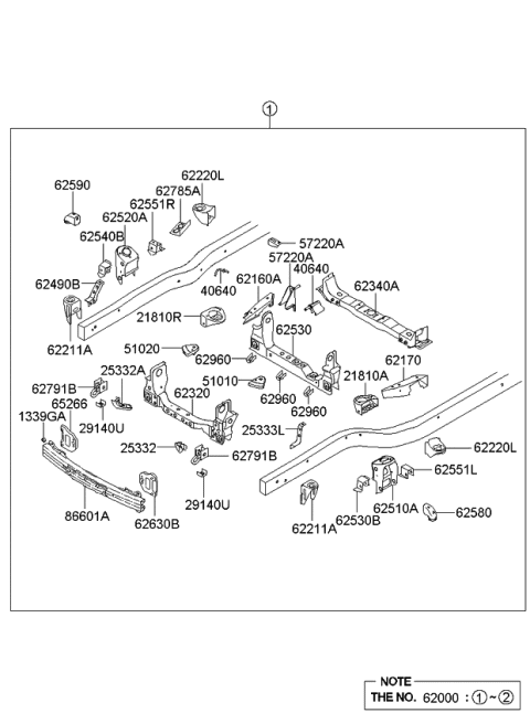 2007 Kia Sorento CROSSMEMBER NO3 Diagram for 623303E001