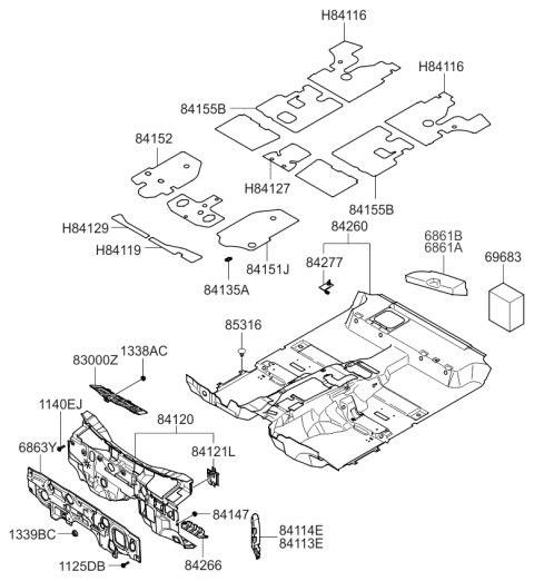 2007 Kia Sorento Carpet Assembly-Floor Diagram for 842703E501ND