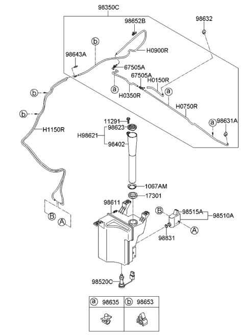 2007 Kia Sorento Windshield Washer Reservoir Assembly Diagram for 986113E200