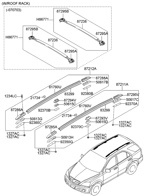 2008 Kia Sorento Roof Garnish & Roof Rack Diagram 2