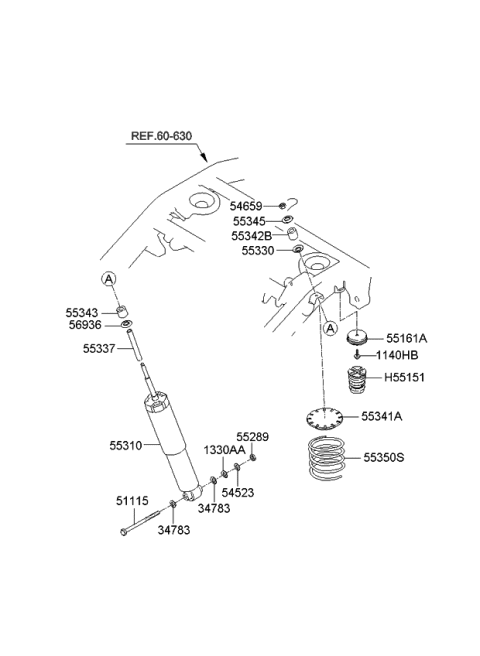 2006 Kia Sorento Rear Shock Absorber Assembly Diagram for 553103E500