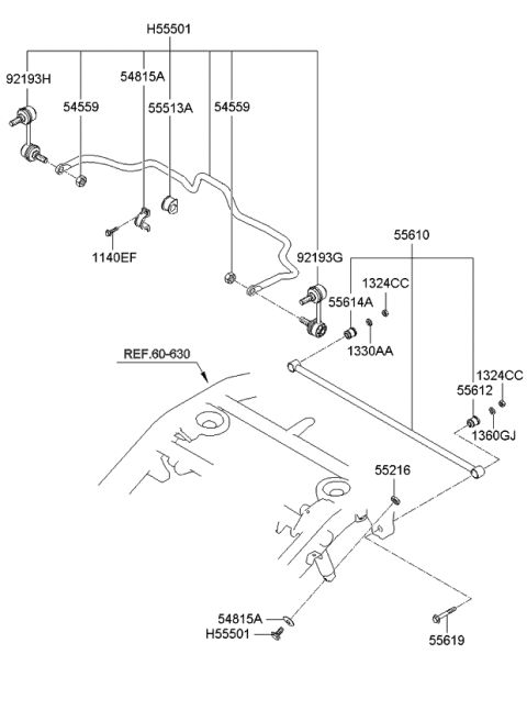 2007 Kia Sorento Bush-Arm Lower ,Front Diagram for 552803E200