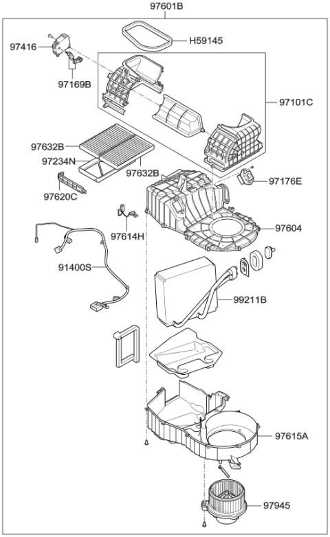 2008 Kia Sorento Heater System-Heater & Evaporator Diagram 2