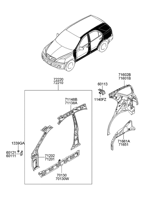 2006 Kia Sorento Bracket-Sunroof Side Diagram for 601133E000