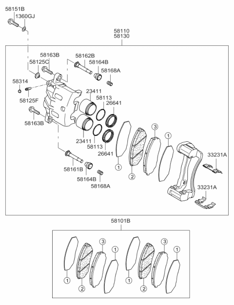 2008 Kia Sorento Front Brake Assembly, Left Diagram for 581103E700