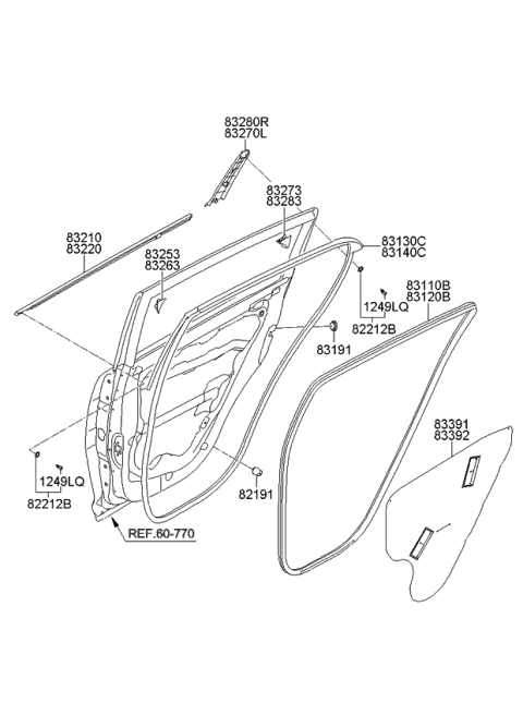2010 Kia Sportage WEATHERSTRIP Assembly-Rear Door Belt Diagram for 832203W000
