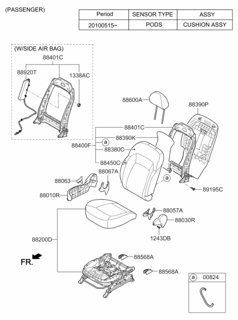 2011 Kia Sportage Front Seat Back Passenge Covering Diagram for 884603W301ATB