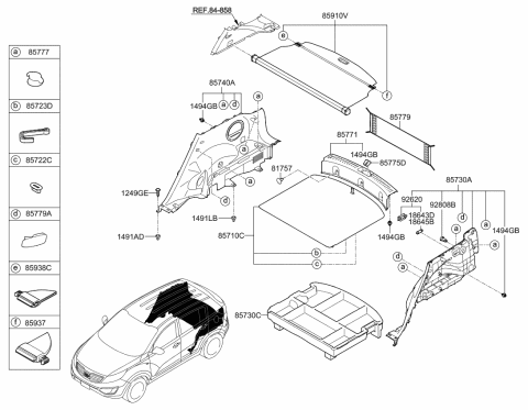 2010 Kia Sportage Trim Assembly-Luggage Side Diagram for 857303W900WK