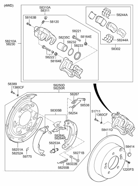 2012 Kia Sportage Packing Rear Brake Assembly, Right Diagram for 582703S200