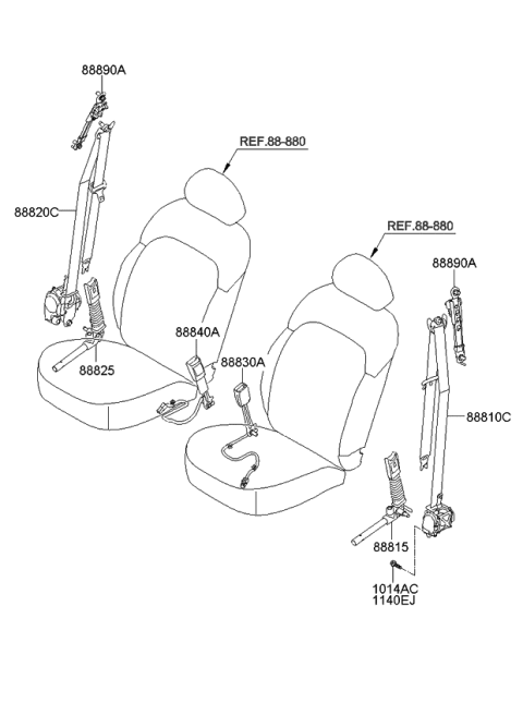 2010 Kia Sportage Seat Belt PETENSIONE Diagram for 888313W500GAH