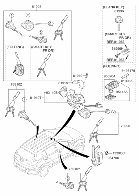 2012 Kia Sportage Door Key Sub Set, Left Diagram for 819703WA00