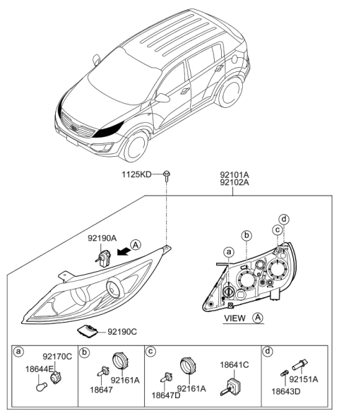 2010 Kia Sportage Passenger Side Headlight Assembly Diagram for 921023W051