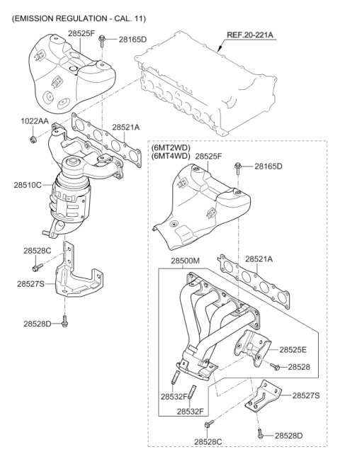 2010 Kia Sportage Exhaust Manifold Catalytic Assembly Diagram for 285102G260