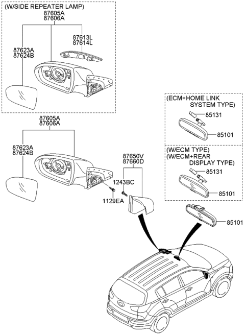 2010 Kia Sportage New Body Style Mirror-Outside Rear View Diagram