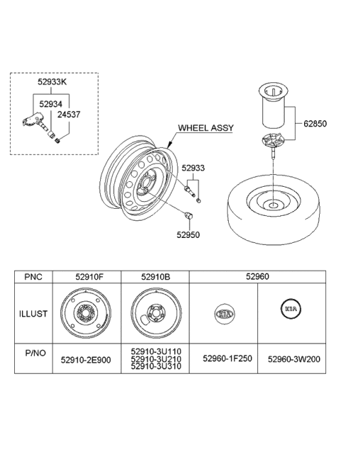 2011 Kia Sportage Clamp-Spare Tire Diagram for 628502S000