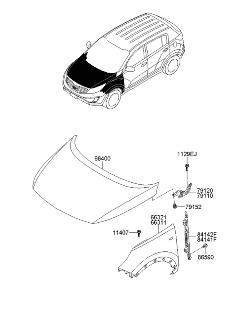 2013 Kia Sportage Fender & Hood Panel Diagram