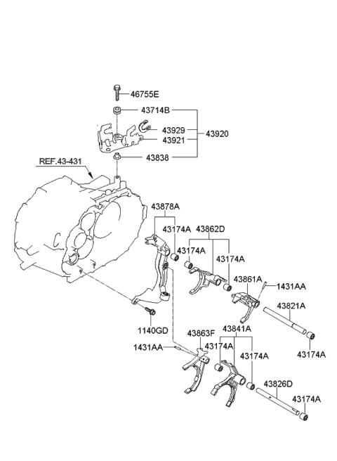 2012 Kia Sportage Gear Shift Control-Manual Diagram 1