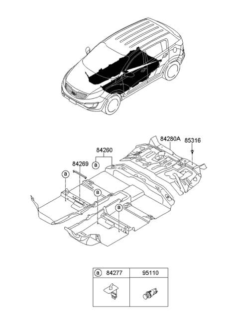 2013 Kia Sportage Carpet Assembly-Floor Diagram for 842603W000GAH
