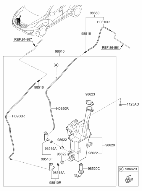 2013 Kia Sportage Washer Reservoir & Pump Assembly Diagram for 986103W000