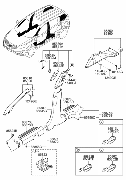 2010 Kia Sportage Interior Side Trim Diagram