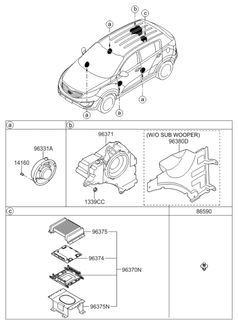 2010 Kia Sportage Extension Amplifier Assembly Diagram for 963703W000