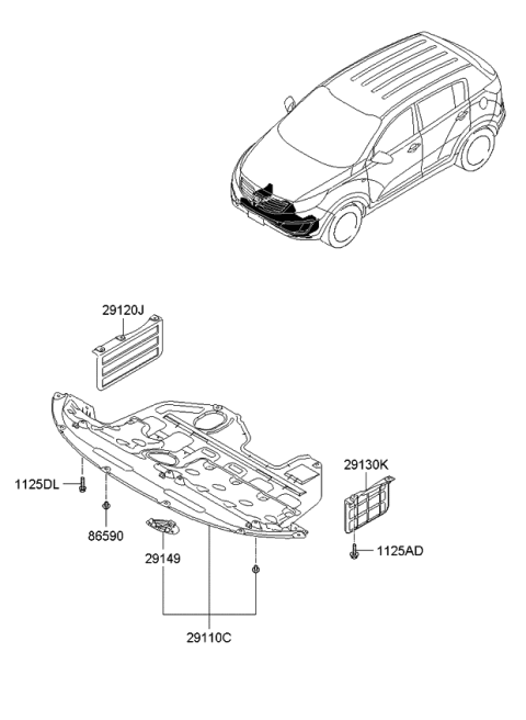 2012 Kia Sportage Panel Assembly-Under Cover Diagram for 291103W500