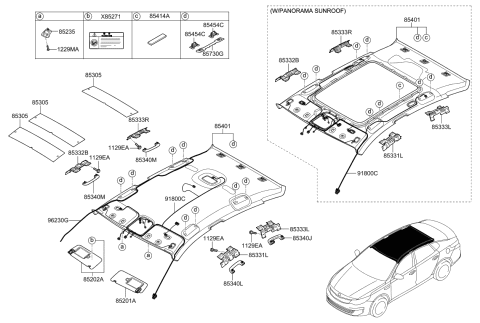 2020 Kia Optima Sunvisor & Head Lining Diagram