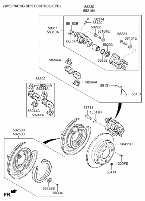 2020 Kia Optima Rear Brake Caliper Kit, Left Diagram for 58310D5A50