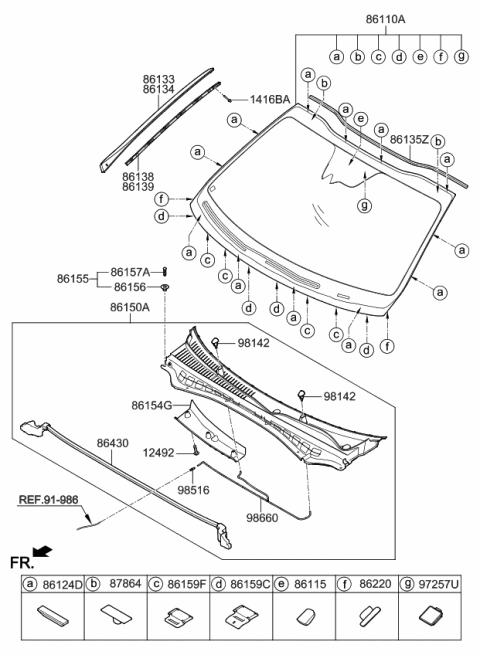 2020 Kia Optima Windshield Glass Assembly Diagram for 86110D5130