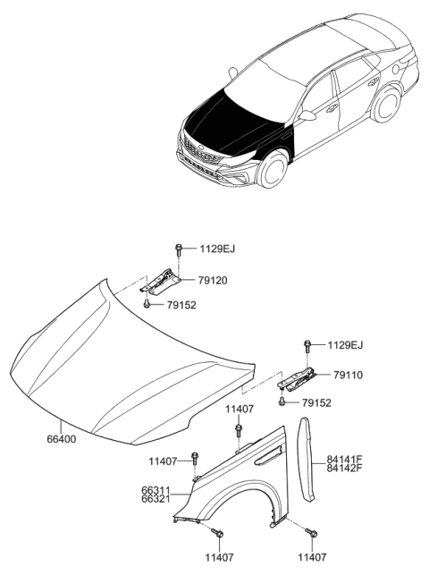 2020 Kia Optima Fender & Hood Panel Diagram