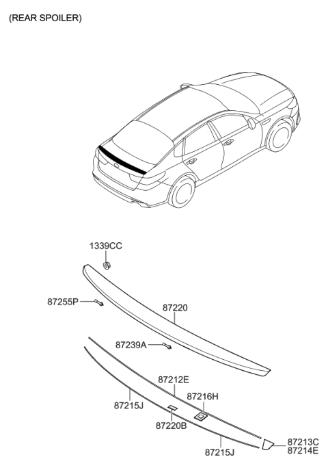 2019 Kia Optima Roof Garnish & Rear Spoiler Diagram 2