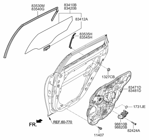 2019 Kia Optima Rear Door Window Regulator & Glass Diagram