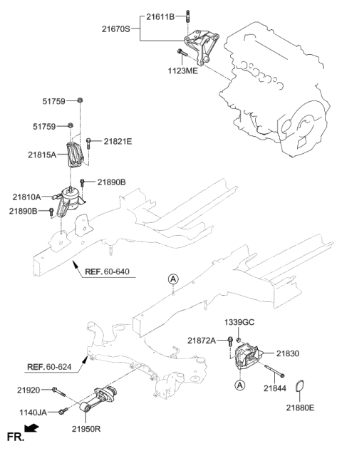 2019 Kia Optima Engine Mounting Support Bracket Diagram for 21825C2300