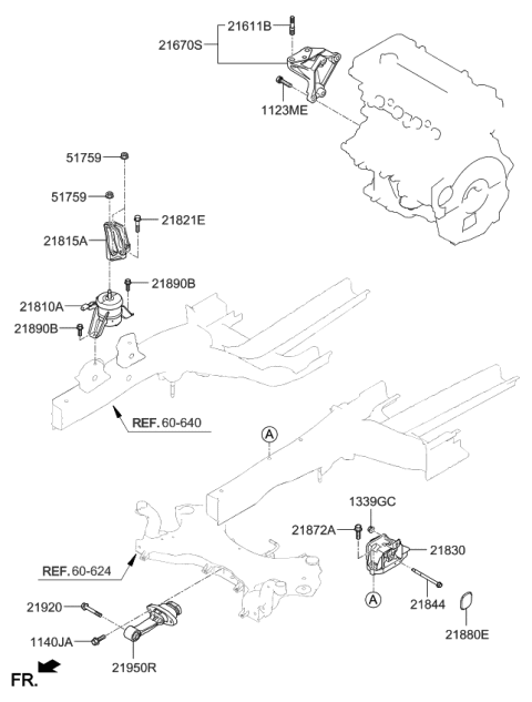 2019 Kia Optima Engine Support Bracket Assembly Diagram for 216702B210