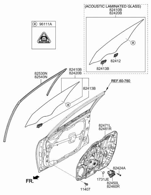 2020 Kia Optima Front Door Window Regulator & Glass Diagram