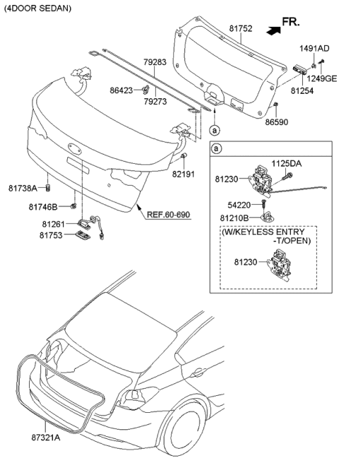2016 Kia Forte Trunk Lid Latch Assembly Diagram for 81230A7010