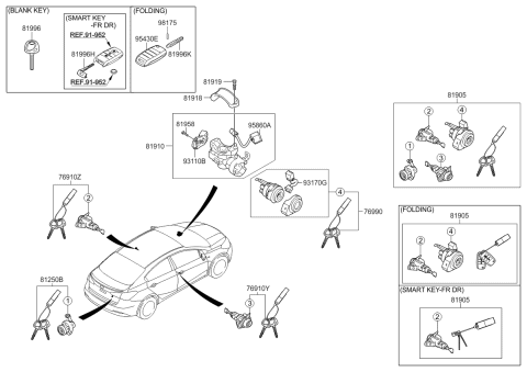 2015 Kia Forte Door Key Sub Set, Left Diagram for 81970A7A00