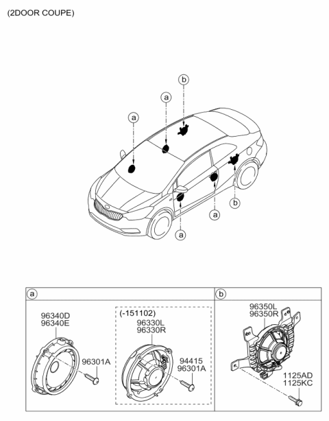 2016 Kia Forte Koup Front Speaker & Protector Assembly, Right Diagram for 96340A7200