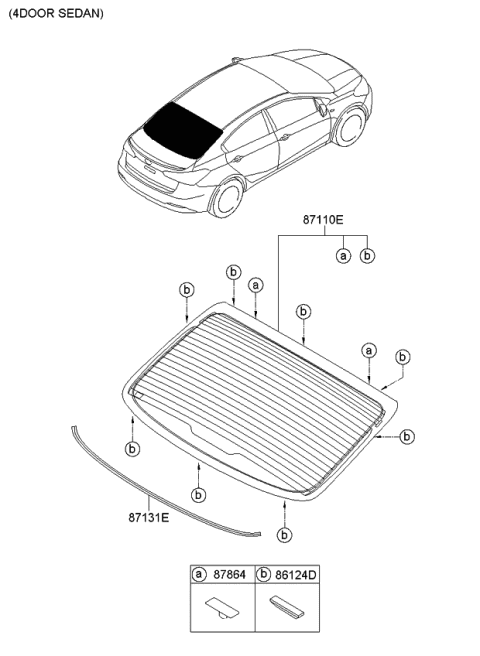 2014 Kia Forte Rear Window Glass & Moulding Diagram 1