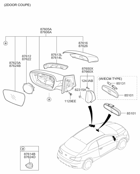 2014 Kia Forte Koup Rear View Inside Mirror Assembly Diagram for 851012H100