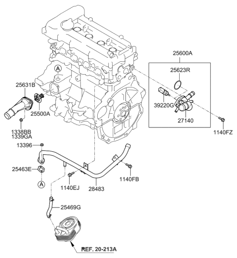 2015 Kia Forte Koup Thermostat Assembly Diagram for 255002B000