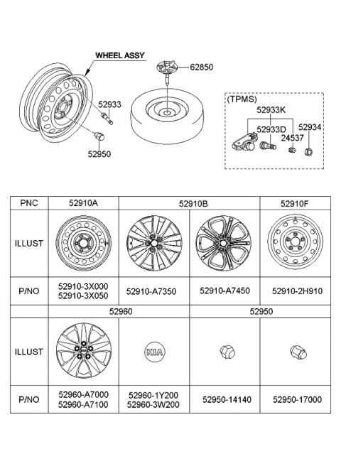 2014 Kia Forte Koup Wheel Hub Cap Assembly Diagram for 52960A7100