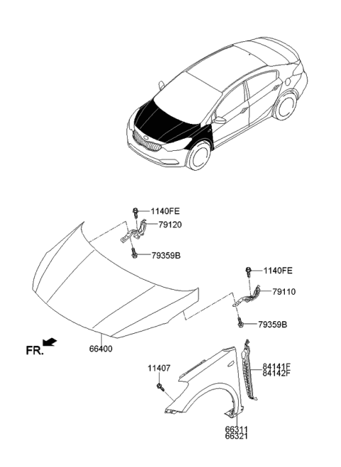 2016 Kia Forte Koup Hinge Assembly-Hood,LH Diagram for 79110A7600