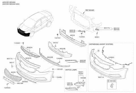 2015 Kia Forte Front Bumper Cover Diagram for 86511A7010