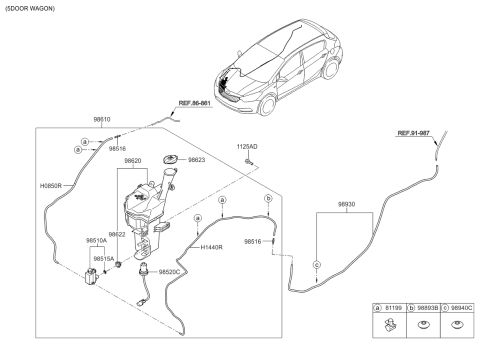 2016 Kia Forte Windshield Washer Reservoir Assembly Diagram for 98620A7000
