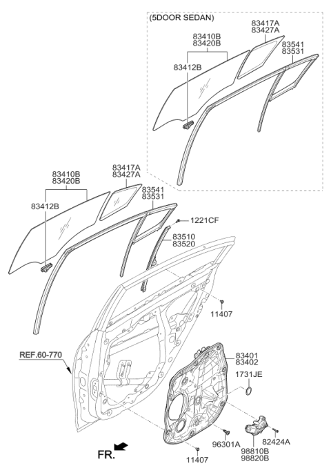 2014 Kia Forte Koup Rear Door Window Regulator & Glass Diagram