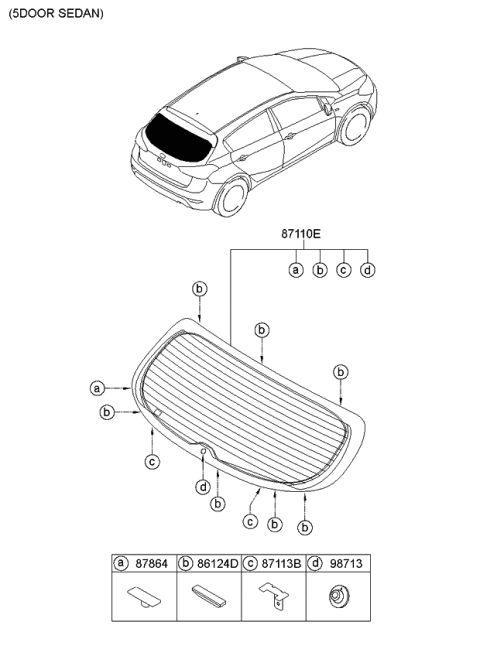 2014 Kia Forte Koup Glass Assembly-Rear Window Diagram for 87110A7220