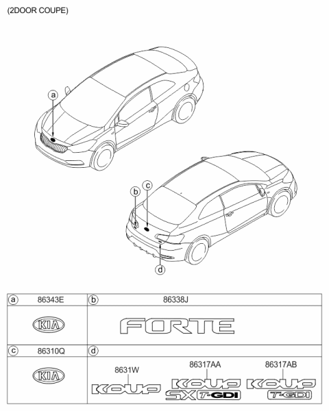 2014 Kia Forte Koup Coupe Emblem Diagram for 86312A7200