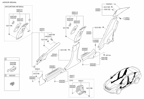 2014 Kia Forte Trim Assembly-Center Pillar Diagram for 85830A7200WK