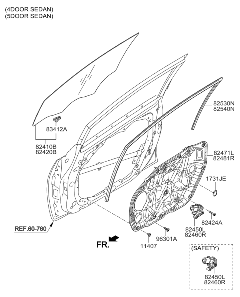 2016 Kia Forte Front Door Window Regulator & Glass Diagram 1